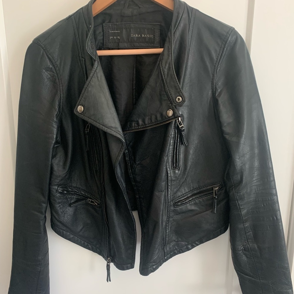 Zara Real Leather Biker Jacket